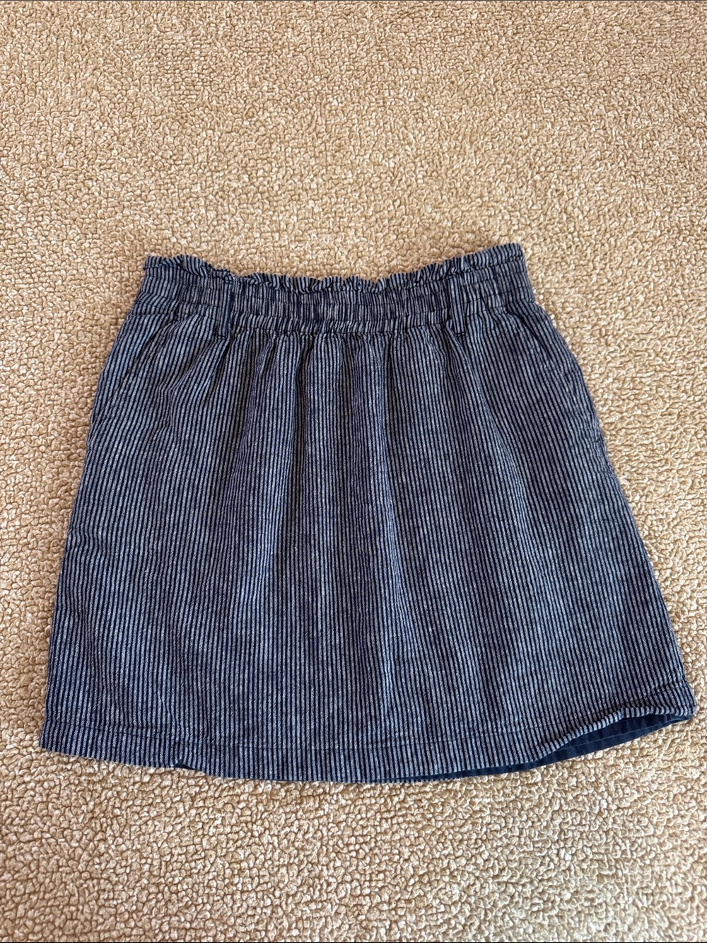 J. Crew Blue and White Pinstripe Elastic-Waist Mini Skirt
